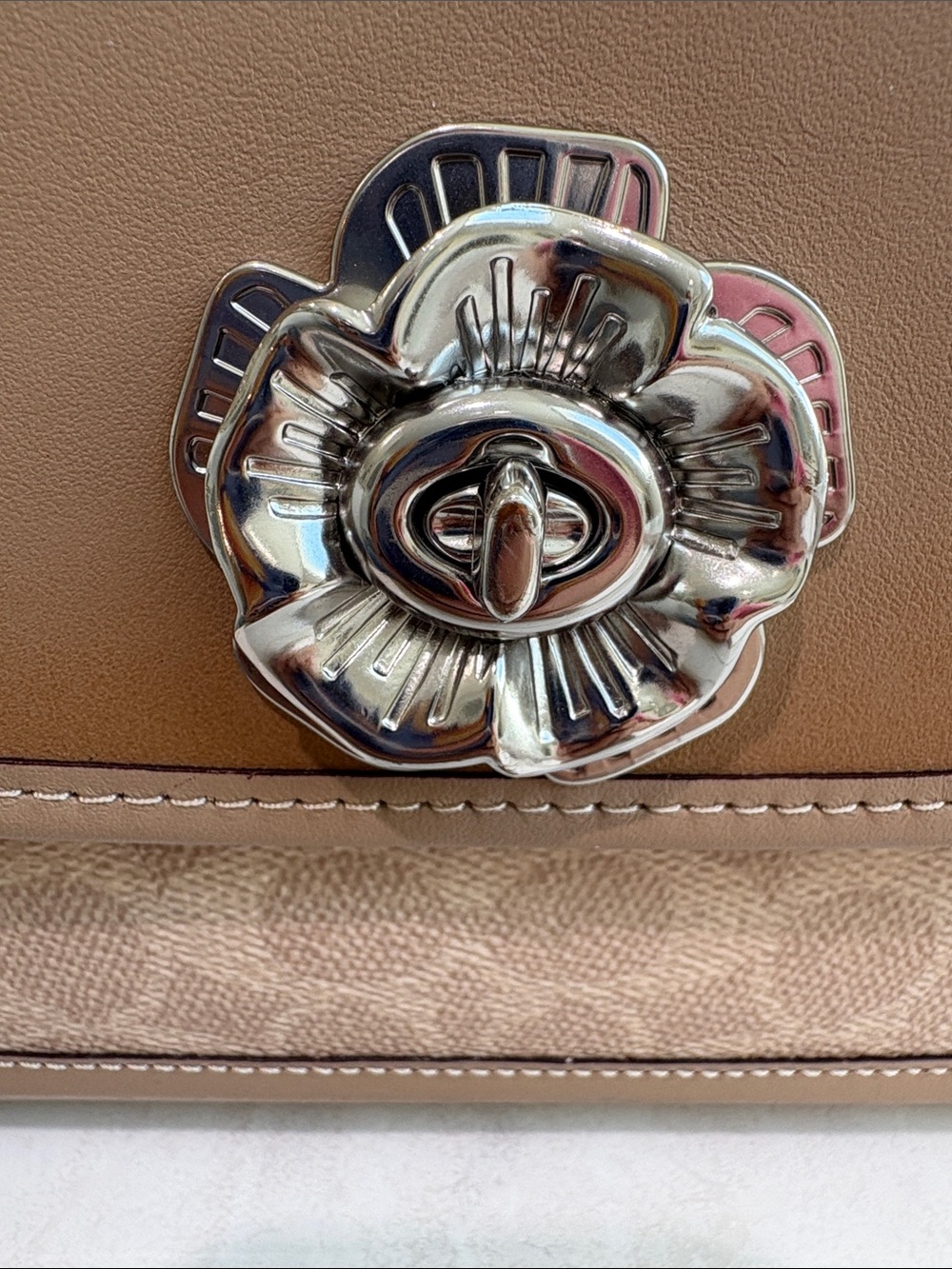 Coach Parker Shoulder Bag in Signature Logo, Calf Leather, and Silver Chain - Picture 9 of 13
